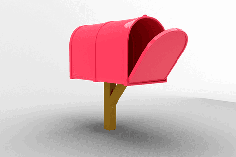 Digital illustration of pink mailbox with open door on transparent background