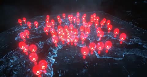 Holographic 3D Map with Pulsing Red Pins