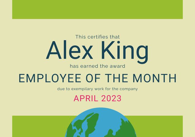 Employee of the month text with name and details green bands and globe on beige - Download Free Stock Videos Pikwizard.com