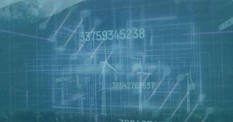 Futuristic Renewable Energy Visualization with Wind Turbines Overlay