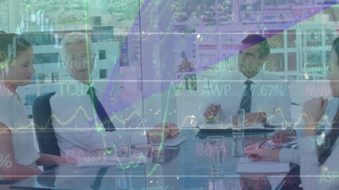 Business Professionals Collaborating with Financial Graph Overlay