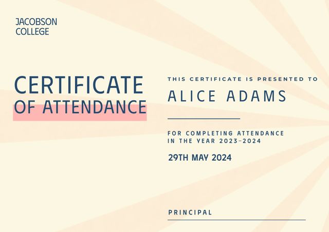 Modern Certificate of Attendance Template with Clean Design - Download Free Stock Templates Pikwizard.com