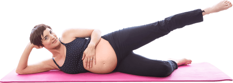 Pregnant Woman Exercising on Yoga Mat in Transparent Background