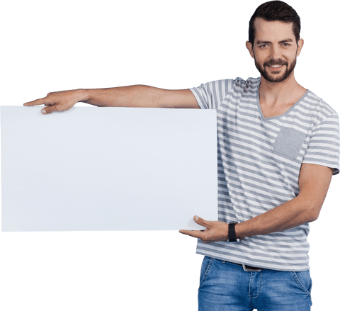 Smiling Caucasian Man Holding Blank White Card on Transparent Background - Download Free Stock Videos Pikwizard.com