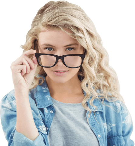 Transparent Woman in Glasses Looking Confident with Curly Hair