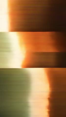 Vertical video showing woman leaving past window with flare, scanline glitch and moody backlight