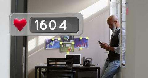 Man Texting Social Media Numbers Rising Office Environment - Download Free Stock Images Pikwizard.com