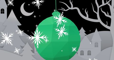Festive Christmas Ornament with Snowflakes and Winter Trees