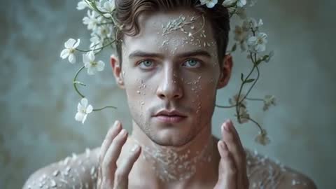 Ethereal Model with Blossoms Creating Floral Artistry