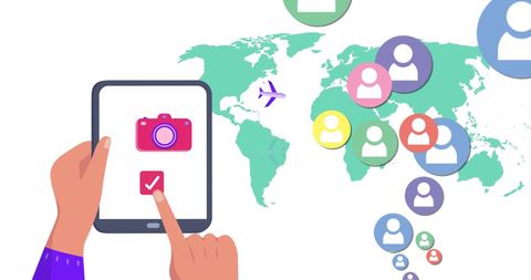 Interactive Tablet Display with Global Network and Social Media Icons - Download Free Stock Images Pikwizard.com