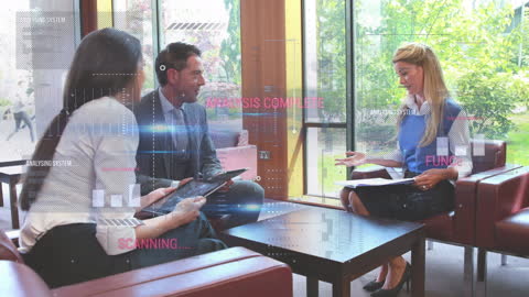 Digital Interface Overlays with Professionals in Modern Office