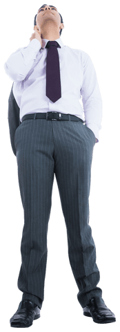Pensive Businessman Looking Upward on Transparent Background