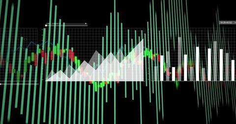 Visualizing market volatility with candlestick, teal histogram and white area overlays