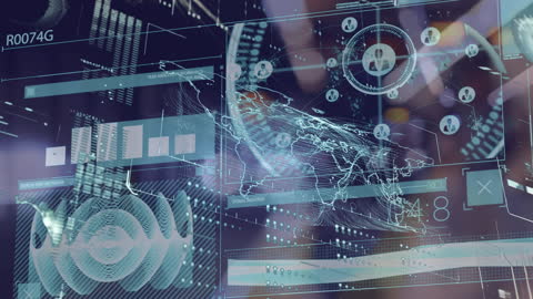 Dynamic visualization showcasing digital data processing and global business connections. Highlights futuristic technology’s potential for analytics and cyber protection. Ideal for articles on digital transformation, global business strategy, or cybersecurity solutions.