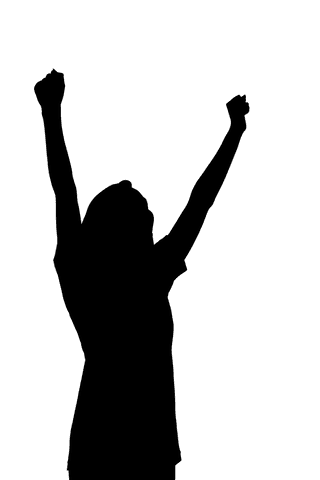 Victorious sport silhouette with hands raised transparent design