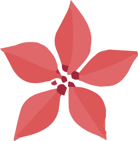 Minimalist red flower with six petals on transparent background