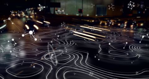 Futuristic Digital Overlay on Cityscape at Night - Download Free Stock Images Pikwizard.com