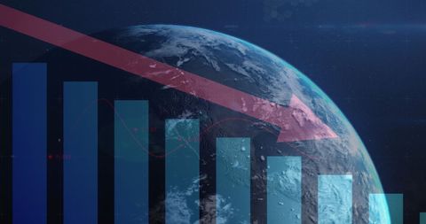 Global economic decline concept with planet earth and downward arrow