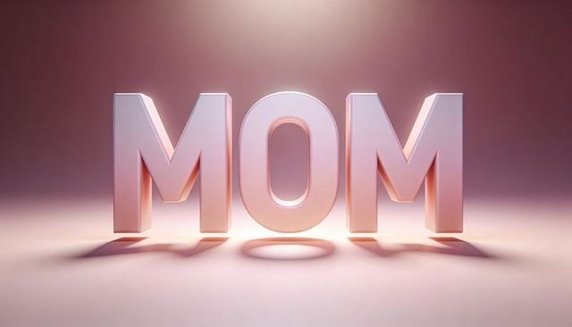 Pastel 3D MOM Letters with Soft Backlight and Minimalist Studio Glow for Mother's Day Card