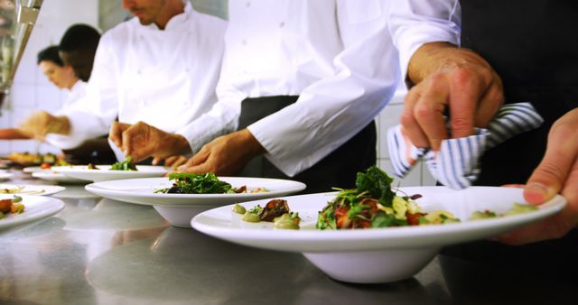 Chefs Preparing Gourmet Dishes in Restaurant Kitchen - Download Free Stock Images Pikwizard.com