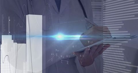 Futuristic Medical Analytics with Female Doctor and Holographic Charts