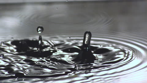 Raindrop Splashing on Water Surface in Slow Motion