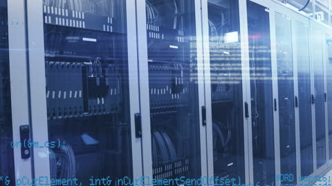 Modern Server Data Center with Digital Overlay