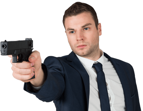 isolated businessman holding gun on transparent background - Download Free Stock Videos Pikwizard.com