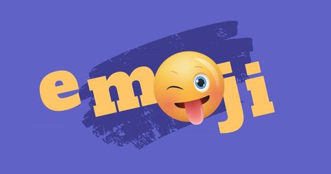 Playful emoji with text on digital blue background