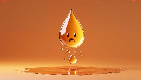 Emotional cartoon droplet making ripples on golden surface