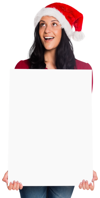 Transparent Background of Woman Wearing Santa Hat Holding White Sign - Download Free Stock Videos Pikwizard.com