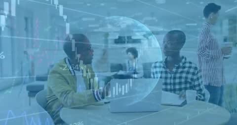 Colleagues Discussing Financial Growth with Digital Stock Visualization