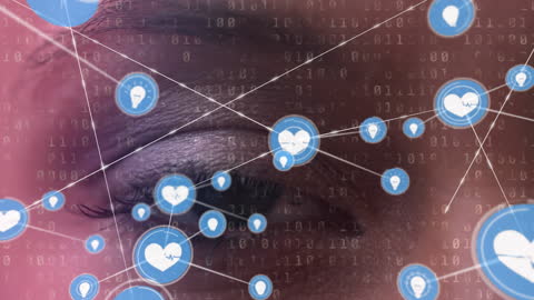 Futuristic Eye Interface with Digital Networks and Icons