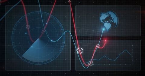 Futuristic HUD Radar Interface with Neon Waveform Analytics and Global Telemetry