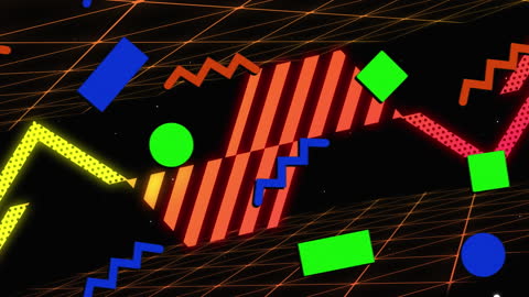 Colorful Abstract Shapes on Grid Background