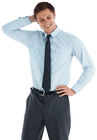 Transparent Relaxed Businessman Pondering with Hand on Head