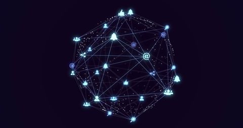 Digital Network Sphere with Glowing Connective Icons in Blue Light - Download Free Stock Images Pikwizard.com
