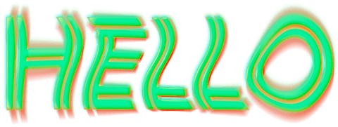 Transparent retro wavy hello text design in green red colors