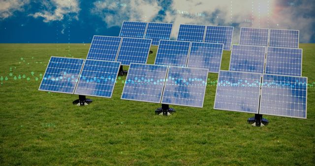 Solar Panels with Financial Data Display in Background - Download Free Stock Images Pikwizard.com