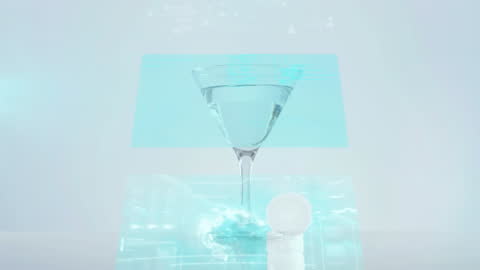 Futuristic Martini with Data Overlay on White Background