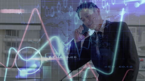 Businessman in Suit Analyzing Financial Graphs on Smartphone