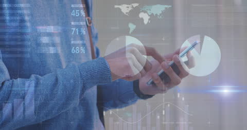Digital Data Overlay on Businessman Using Smartphone