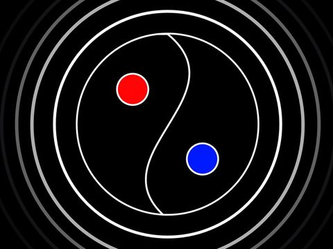 yin-yang with red and blue dot symbolizing duality and balance - Download Free Stock Templates Pikwizard.com