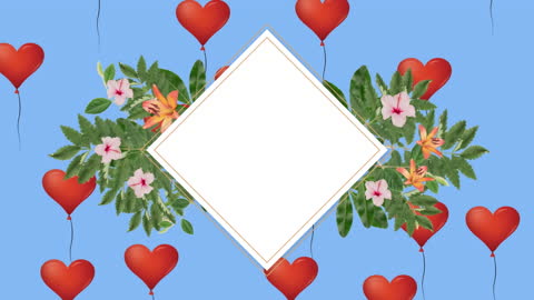 Animated Rhombus with Red Balloons and Floral Border