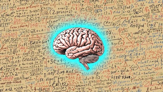 Illustrated Human Brain Surrounded by Mathematical Equations