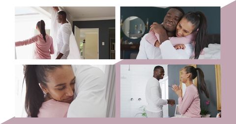 Happy Mixed Race Couple Embracing at Home in Stylish Interiors - Download Free Stock Images Pikwizard.com