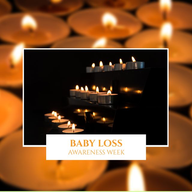 Composition of baby loss awareness week text over candles. Baby loss awareness week and celebration concept digitally generated image.