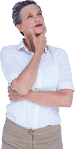 Thoughtful Senior Businesswoman on a Transparent Background