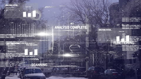 Futuristic Digital Interface Over Urban Street