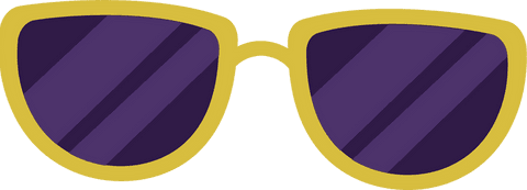 Yellow framed sunglasses with purple lenses on transparent background